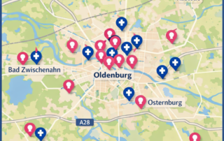 „Standortkarte der Frauenarztpraxen in Oldenburg mit Hervorhebung der Wechseljahres‑Praxen“